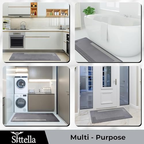 Image of SITTELLA 45x100 cm Rectangular Anti-Skid Rubber Kitchen Mat Set - 3.5mm Thick Water Absorbent Carpet Floor Rug for Kitchen & Home Use, Grey
