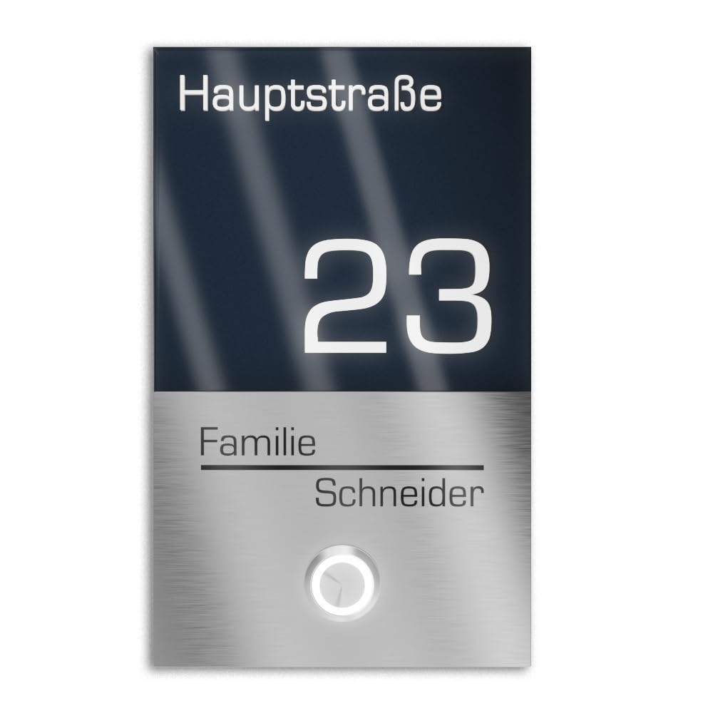 V2A Edelstahl Türklingel mit Hausnummer Straße Namen Gravur - Klingelschild 110x180mm LED-Taster Klingelplatte modernes Design aus Edelstahl Acryl Anthrazit