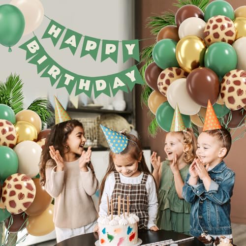 Image of 12inch Safari Balloons with Sage Green Brown Nude and Gold Balloons | Woodland, Jungle Theme, Birthday, Baby Shower Decorations