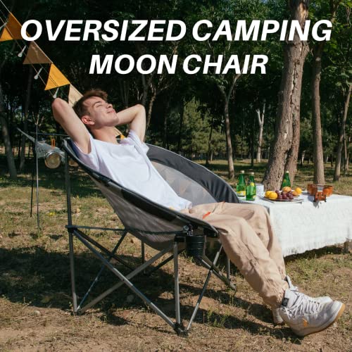 Fundango Oversized Folding Camping Chair Moon Chair For Adults With Headrest, Cup Holder, Carry Bag, Portable Round Chair For Outdoor Hiking, Fishing, Picnic, Camp, Lawn #TOP3