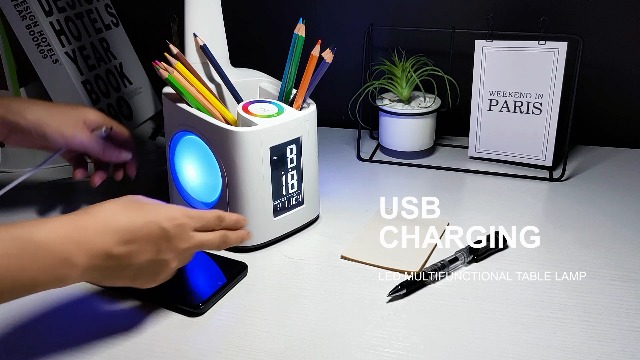 Lampe De Bureau Enfant ERAY - 2000mAh, 8 Veilleuses Colorées, Porte-crayon - 3 Modes Et 3 Luminosités