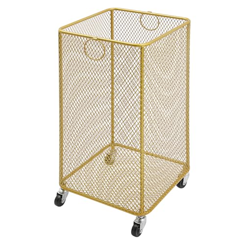Image of Wire Metal Rolling Laundry Basket On Wheels,Mesh Wire Laundry Basket Storage Cart for Bathroom Bedroom Dirty Clothes Storage (A)