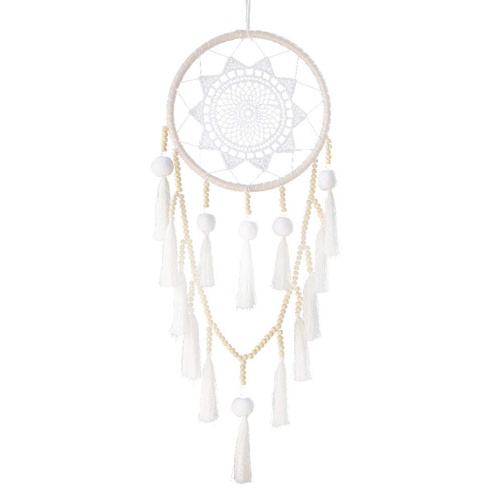 CTRLZS Macrame Wall Hanging Dream Catcher Large Natural Hairball (Beads with tassel)