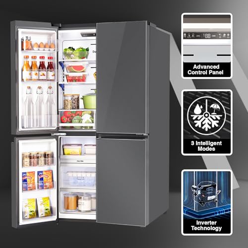 Image of Godrej 670 L Four Door, Triple Zones with Convertible Mode, Advanced Controls Frost Free Inverter Refrigerator(RM EONVELVET 685 RIT GR BK, Graphite Black)