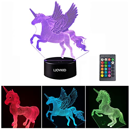 Ljoykid 3Pcs 3D Unicorn Night Light——3D Unicorn Lamp 3 Pattern 7 Colors Changing Decor Lamp With Remote Control For Kids Illusion Bedside Lamps Ideal Gifts For Girls And Unicorn Lovers #TOP7