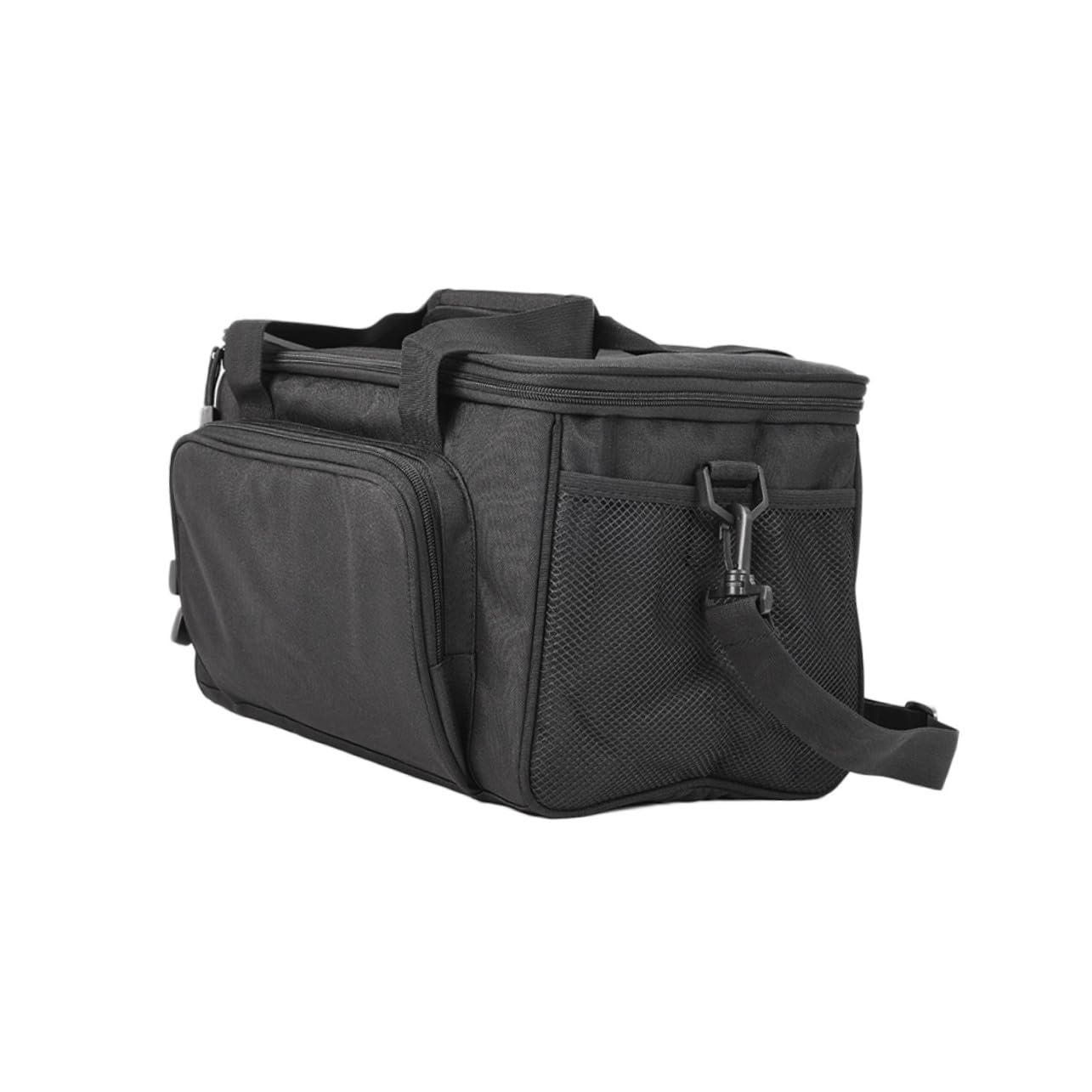Pêche en Tissu Oxford Noir avec Bandoulière Réglable et Coutures Renforcées, Design Multi-Poches pour Accessoires et Leurres de Carpe en Extérieur