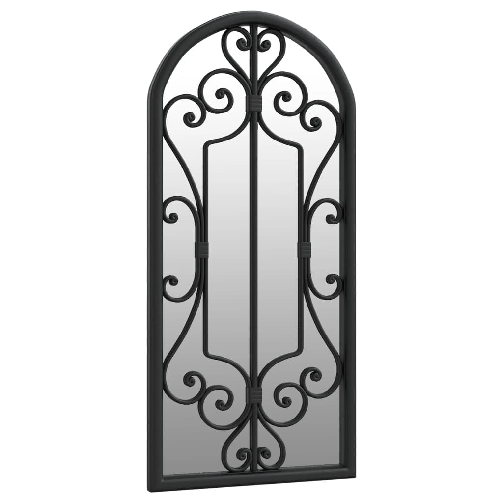 Espejo de jardín decorativo de hierro con efecto oxidado, 100 x 45 cm, negro, para montaje en pared con agujero preperforado, ideal para decoración de jardín y ópticas