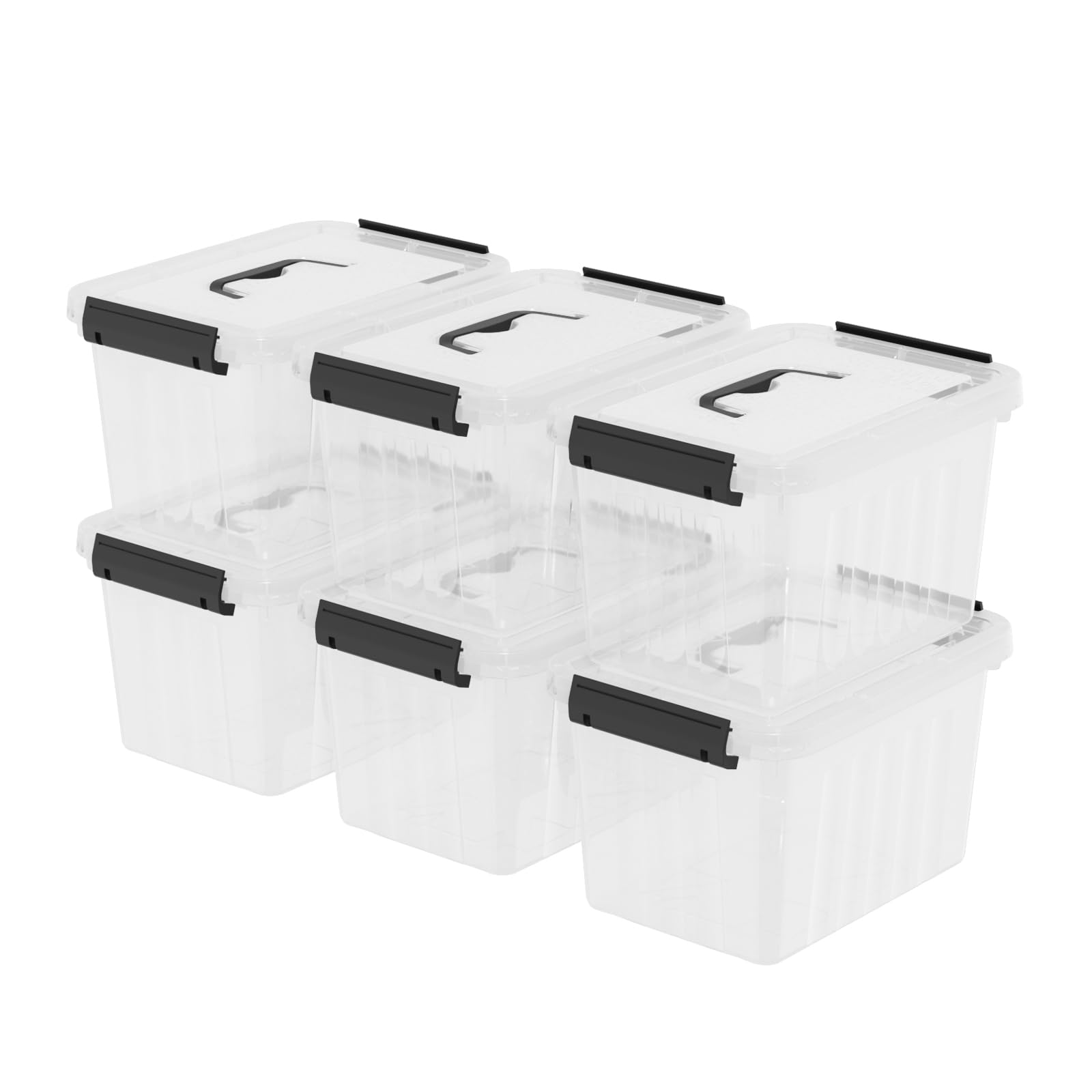 Ucake 6-Pack Clear Storage Latch Boxes, Small Plastic Storage Box with Lid, 6 L
