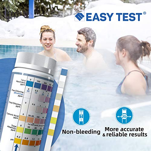 EASYTEST 7in1 Pool Test Strips (100+50pcs) for Pool, SPA and Hot Tub, Water Testing, Fast Testing for Free Chlorine,Total Chlorine,Bromine,Total Hardness,Total Alkalinity, Cyanuric Acid and pH testing