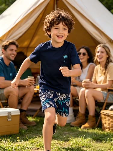 Image of Boys' 2 Piece Summer Outfit Cool Dinosaur & Camouflage Graphic Short Sleeve Tee & Shorts Set Size 4-12
