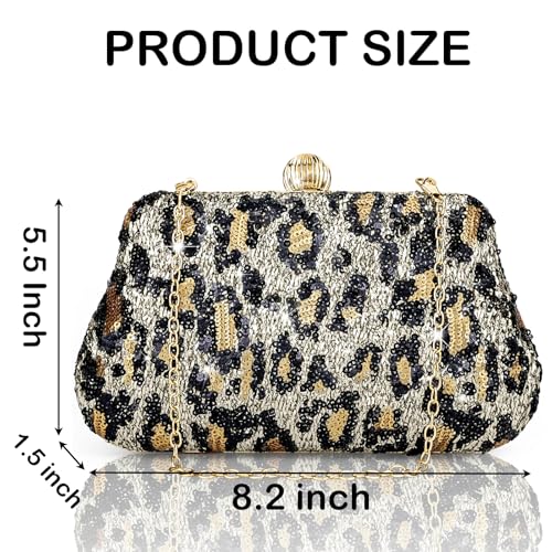 Image of Farcauo Evening Bag Small Clutch Purses Leopard Purse Formal Wedding Handbag for Women Fashion Crossbody Bags With Chain