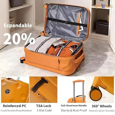 Lightweight Foldable Carry on Luggage with 360 Silent Wheels, Expandable Yellow Suitcase, Secure Lock, Space Saving Travel Bag L