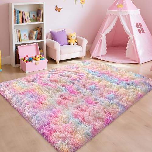 Tapete suave esponjoso unicornio arcoíris 4x6 para niñas miniatura 4