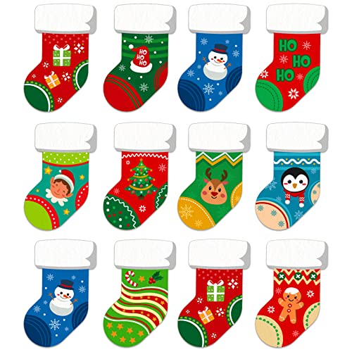 Image of SICOHOME Christmas Cut-Outs for Classroom 4 inchx6 inch Assorted Xmas Stocking Cut-Outs with Glue Point Dots for Winter Bulletin Board Classroom School Party Paper Christmas Decorations