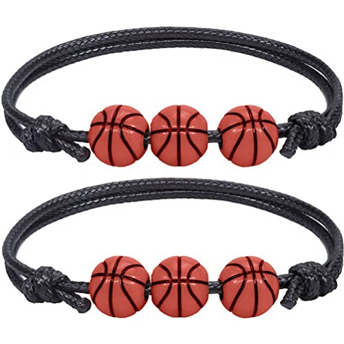Bemvp Bracelets À Breloques De Basketball 2pcs Bracelet De Basketball Réglable Bracelet De Perles De Basketball pour Ados Adultes Cadeaux Cover