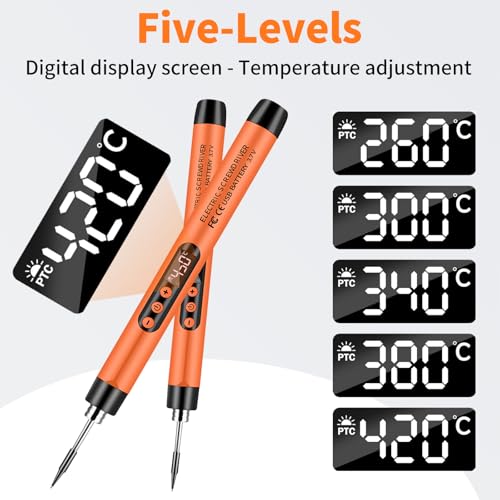 diymore USB-C Cordless Soldering Iron Kit with LCD Display Adjustable Temperature 260℃-420℃ Rechargeable Portable Soldering Pen for Electronics Repair, DIY Projects,Jewelry Making,Orange 2 diymore USB-C Cordless Soldering Iron Kit with LCD Display Adjustable Temperature 260℃-420℃ Rechargeable Portable Soldering Pen for Electronics Repair, DIY Projects,Jewelry Making,Orange - Image 2