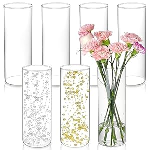 7pcs Glass Cylinder Vases for Centerpieces – 10 Inch Tall Glass Vases for Flowers, Hurricane Candle Holders Floating Candle Vase for Table Centerpiece Formal Dinners Home Decor