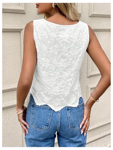 SHENHE Women's Summer Sleeveless Embroidered Dressy Casual Blouse Scalloped Going Out Top2