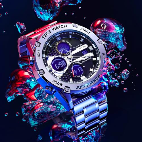 Image of FEICE Men's Watch Wristwatches Chronograph Sport Watch Japanese Quartz Analog-Digital Waterproof Watches Multifunctional Luminescent Industrial Style Punk watch-FK036SLIVER