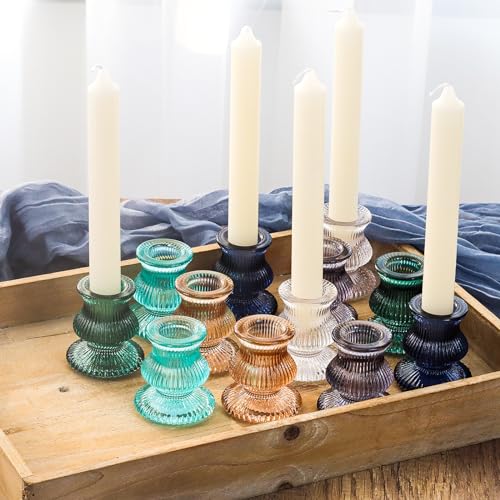Wdhodec Taper Candle Holders 12Pcs Glass Candlestick Holders For Table Centerpiece Colorful Candle Sticks For Wedding thumb #3