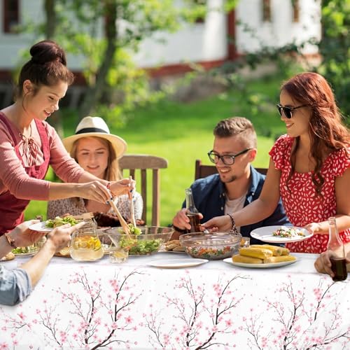 Image of Ganeen 3 Pcs Cherry Blossom Disposable Tablecloth Pink Floral Plastic Table Covers 54 x 108 in Waterproof Tablecloth for Japanese Decorations Woman Tea Party Wedding Bridal Birthday Garden Picnic