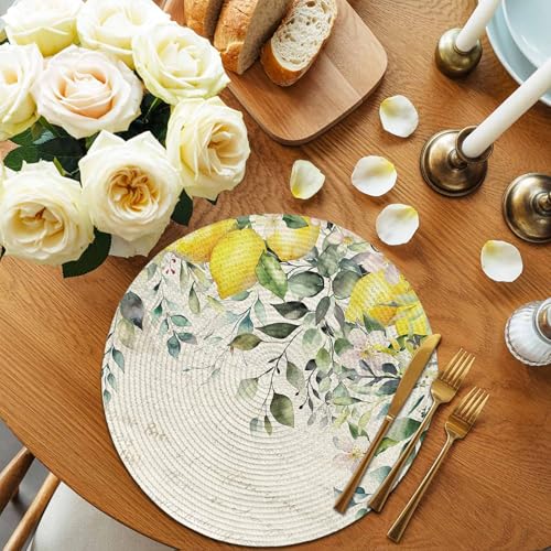Rustic Floral Plant Round Placemats Set of 4, 15 Inch,