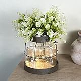 Dnnnii Vintage Glass Farmhouse Vase - Handmade Rustic Lantern Planter with Bonus Artificial Flowers & LED Lights (Home Decor Centerpiece), Farmhouse Wedding/Tabletop Decor, Housewarming Gift