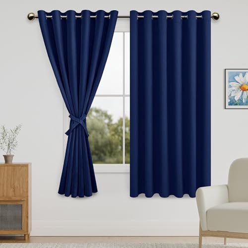 DWCN Blackout Curtains for Bedroom, 70 x 63 inch, Dark Blue, Set of 2 Panel