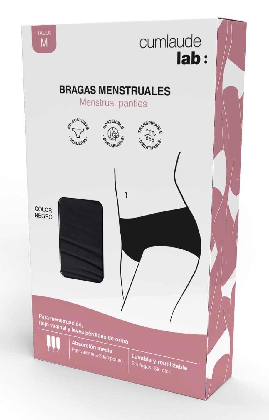 CumlaudeLab Menstrual Pants Medium to High Absorption Equivalent to 3 Tampons for Menstruation Black Medium