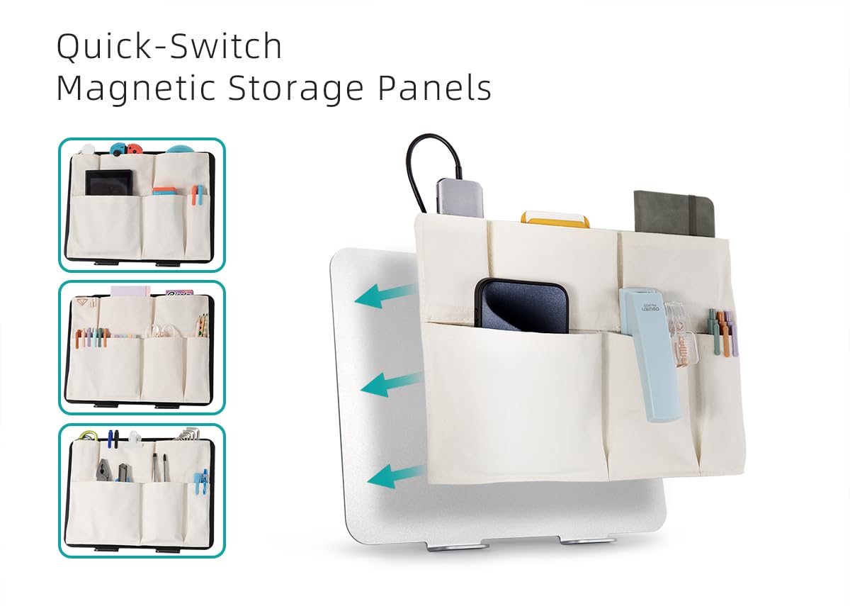 Rmour S1 Magnetic Organizer Board – Heavy-Duty Canvas Wall Storage with 6 Pockets & Hidden Compartment for Fridge, Office Desk, or Entryway, Back of Door Organizer
