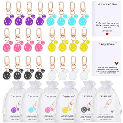 Daphilly 72Pcs Smiley Face Keychain with Pocket Hug Cards for valentines day Cute Keyring for Birthday Valentines Party Favors Gift Goodie Bag Stuffers Supplies for Women Men
