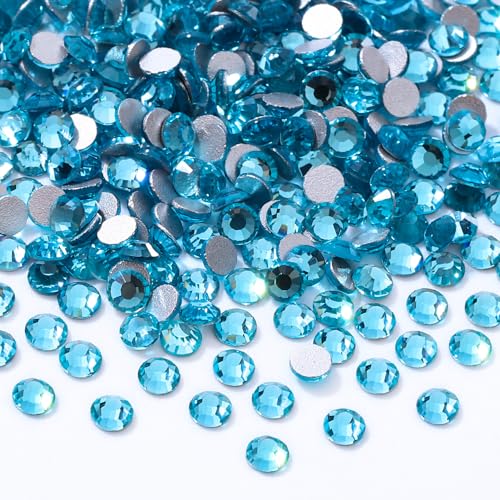 Image of Aquamarine Flatback Rhinestones, Glass Rhinestones for Nail Art and Craft, Glue Fix, Loose Crystal Gemstones(Aquamarine, SS10, 2880pcs, 2.7-2.8mm)