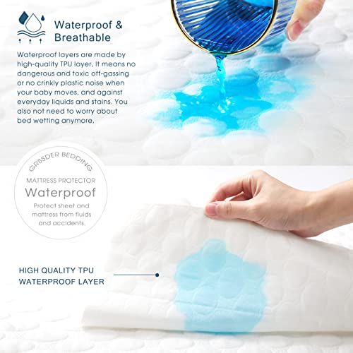 Image of GRSSDER Waterproof Crib Mattress Protector, Extra Soft and Breathable Crib Sheets for Boys and Girls, Extra Thick Toddler Mattress Pad Cover 52 x 28 x 9, Circular Pattern Snow White