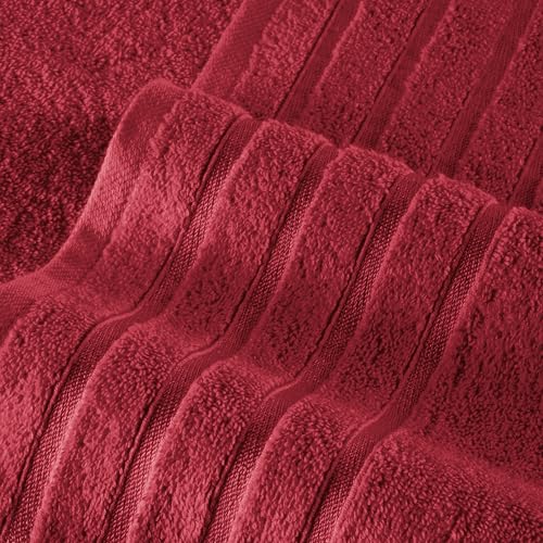 Image of Elegant Comfort 4 Lines Viscose Stripe 6-Piece Premium Towel Set - 100% Turkish Cotton High Absorbent Luxury Bathroom Towels - Includes 2 Washcloths, 2 Hand Towels and 2 Bath Towels Set, Burgundy