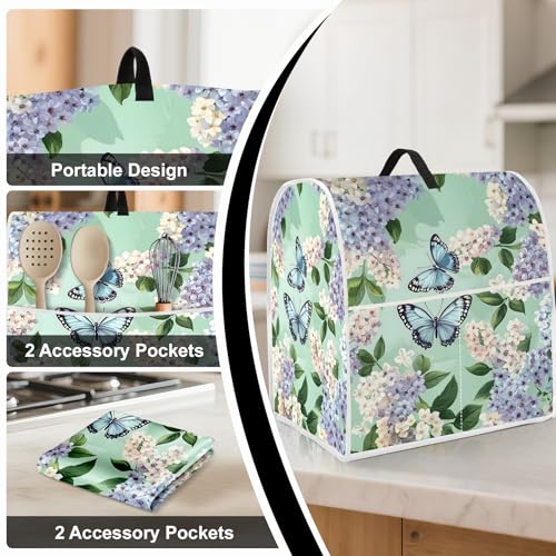 Image of Kitchen Dust Cover Compatible with 4.5 5 6 8 quart Stand Mixer, Kitchen Appliance Protective Covers with Top Handle and Pocket (Blue Butterfly, For All 6-8 qt Mixer)