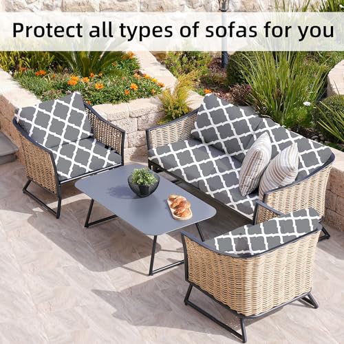 Image of 8Pcs Stretch Patio Cushion Covers,Outdoor Couch Covers Replacement,Outdoor Couch & Sofa Slipcovers,for Patio Furniture Cushion Covers,Washable Reusable Furniture Protector (BTC02-Gray,Cover Only)