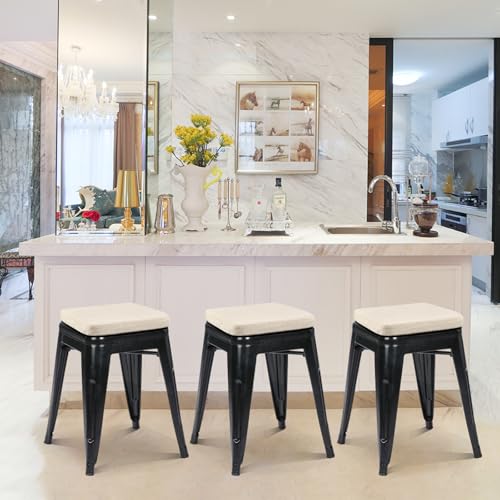 Image of BUYUE Friendly Woven Fabric Magnetic Bar Stool Cushion 1 Piece, Enhanced Anti-Slip Breathable Small Chair Seat Pad for Cafe Bistro Stackable Metal Stool (Square, Beige, 1)
