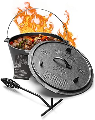MATUNUS Zestaw Dutch Oven wypalony garnek z żeliwa 8 litrów garnek do duszenia akcesoria typu Dutch Oven wraz z uchwytem do pokrywki okrągły garnek do pieczenia indukcyjny
