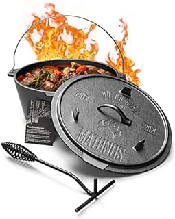 MATUNUS Zestaw Dutch Oven wypalony garnek z żeliwa 8 litrów garnek do duszenia akcesoria typu Dutch Oven wraz z uchwytem do pokrywki okrągły garnek do pieczenia indukcyjny