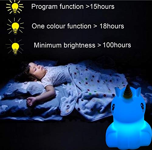 Image of Large Unicorn Night Lights for Kids, 9 Colors silicone Bedside Table Lamps Baby Bedroom Lighting Nursery Children Tap lamp for Toddlers Boys Girls Adults Student Elder Bathroom Outdoor - Large