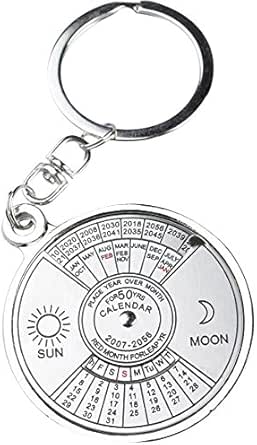 Cute Creative Perpetual Calendar Circular Titanium Steel Pendant Keychain Birthday Gift Car Key Pendant