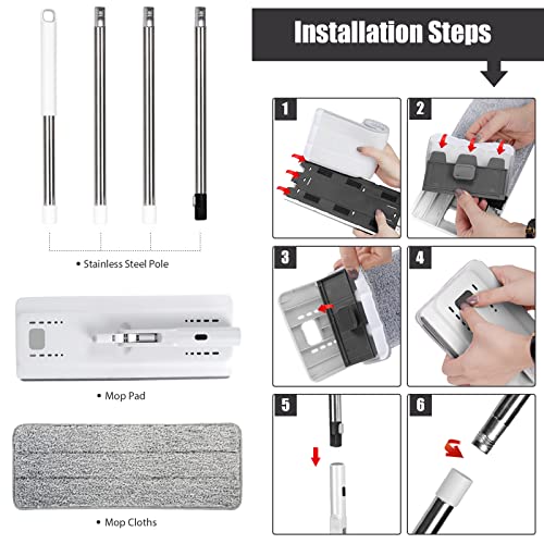 Ozd Flat Mop And Bucket System, Floor Mop And Bucket With Wringer Set,10 Reusable Microfiber Pads Included, Self Cleaning Mop For Wet And Dry Use, Suitable For All Type Floor Cleaning #TOP5