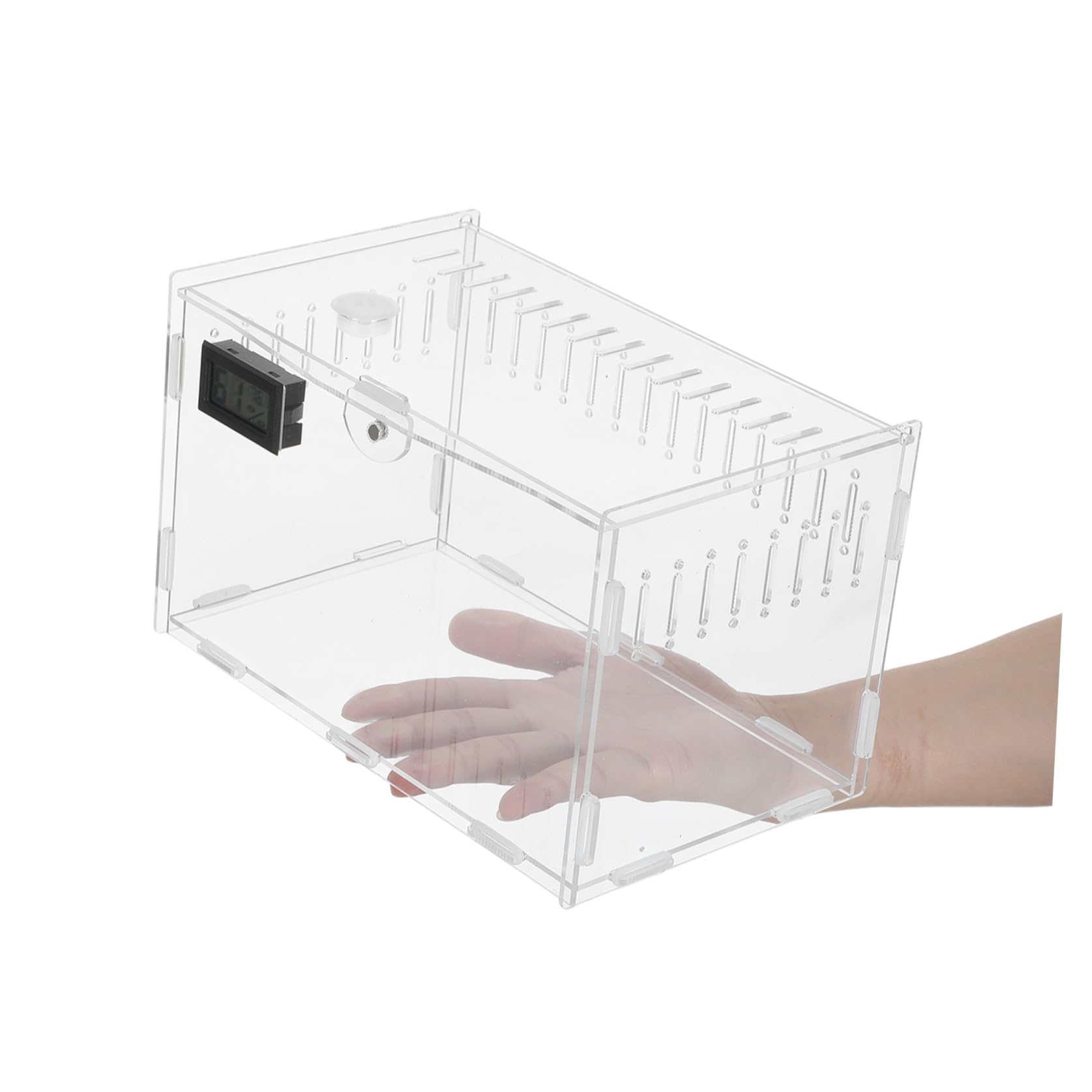 Terrario con Ventilazione in Acrilico Trasparente per Rettili 360° e Termometro per Monitoraggio umidità in per Allevatori di Domestici