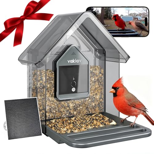 Smart Bird Feeder with Camera Solar Powered,2K Camera with UHD Video Live Stream,No Subscription,Identify 10,000+ Birds with AI,Instant Alerts,Elderly-Friendly,No Wi-Fi Needed,Gifts for Bird Lovers
