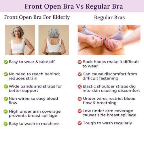 Image of ADIRA | Front Open Bra for Elderly Women | Non Padded & Non Wired | Bra for Elderly Women | Full Coverage with Front Hook | U-Back | Stretchable Cotton Fabric | Pack of 1