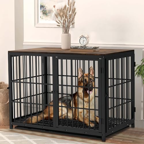 BingoPaw Indoor Hundekäfig Möbel Schrank: Hundekäfig XXL mit Holz Beistelltisch und herausnehmbar Tablett, Hundebox für Zuhause Große Hunde, Modern Hundehaus TV Schrank Tierkäfig Schwarz 107x71x81 cm