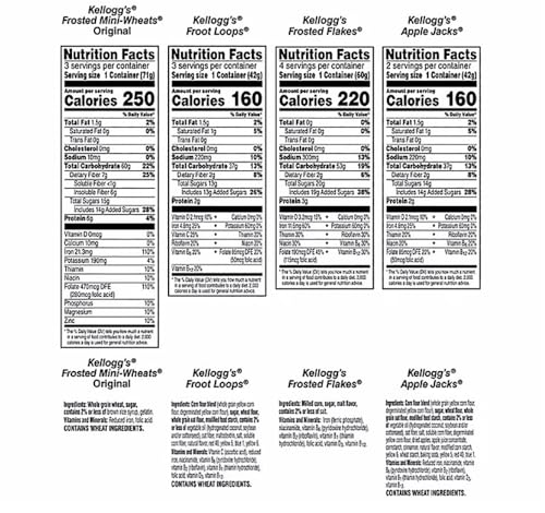 Cereal Cups Variety Pack - Single Serve Breakfast Cereal Assortment - Mini-Wheats, Frosted Flakes, Froot Loops, Apple Jacks - Care Package Gift Box (12 Count)