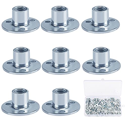 HAKOTOM 50Pcs Rund T Mutter Rundbasis Einschraubmutter Kohlenstoffstahl Flanschmuttern M8 Hülsenmutter 22mmx10mm T Nut Muttern Zylinderkopfschrauben mit Flachem Kopf für Befestigung von Möbeln Cover