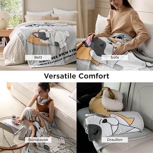 BEDSURE Kuscheldecke Geschenke Deko Decke - 130x150cm, Grau Bulldogge – Ansicht 5