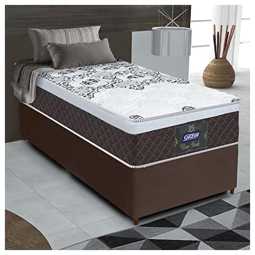 Cama Box Solteiro Colchão Molas Ensacadas com Euro IN New York Marrom,Branco 88x188x64cm